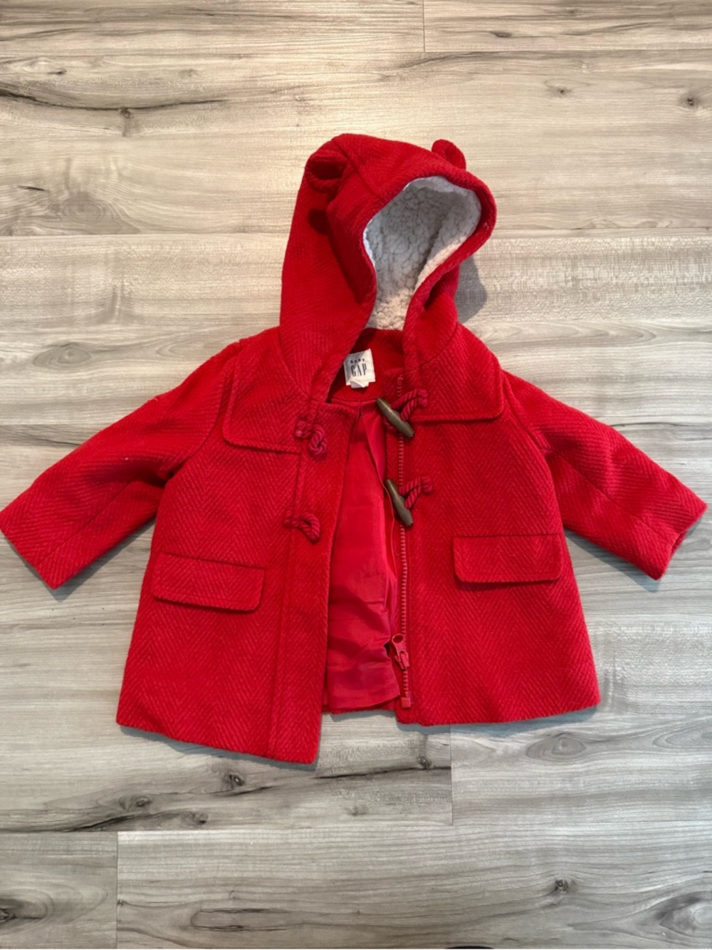 Baby GAP Red Hooded Toggle Pea Coat